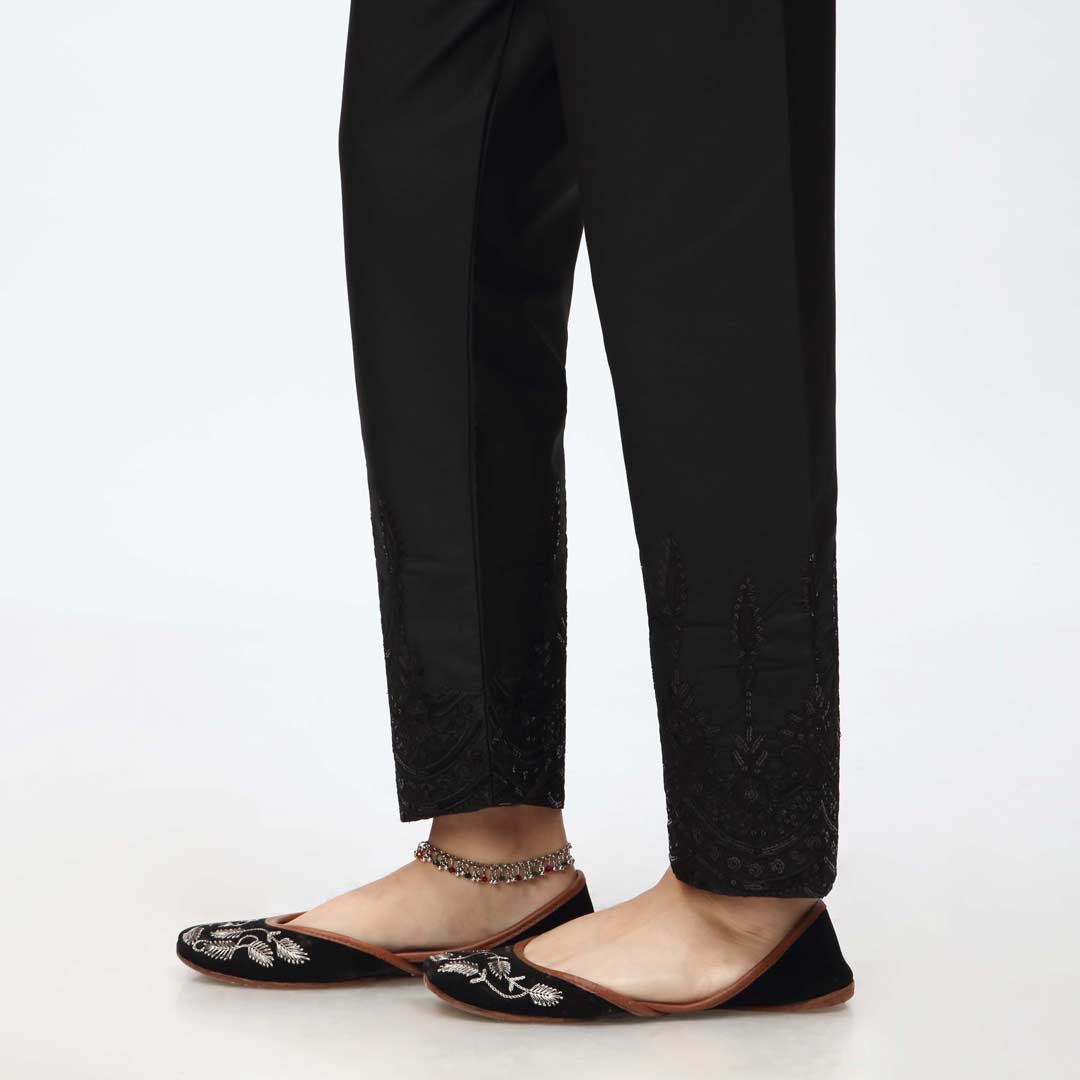 Black Embroidered Cambric Slim Fit Trouser PW3671
