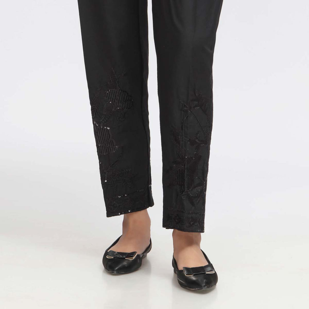 Black Embroidered Cambric Slim Fit Trouser PW3672