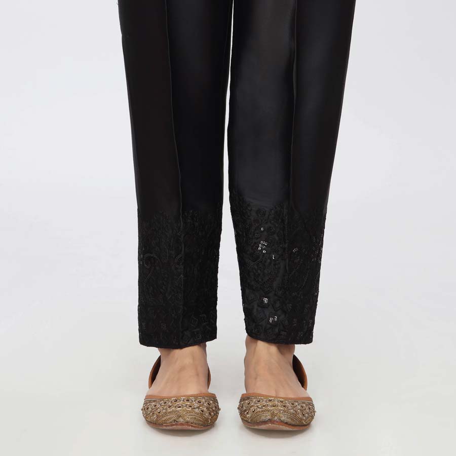 Black Embroidered  Shamouse Silk Trouser PW3694