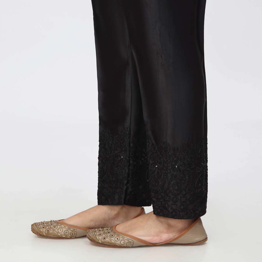 Black Embroidered  Shamouse Silk Trouser PW3694