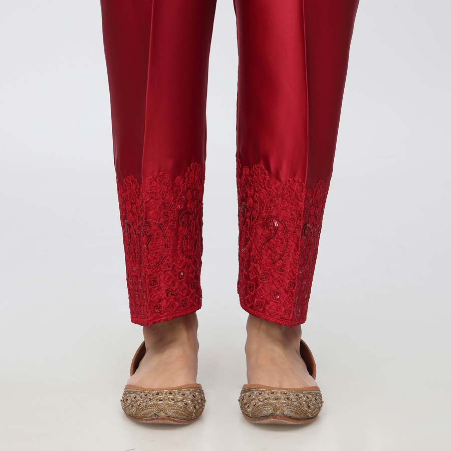 Maroon Embroidered Shamouse Silk Trouser PW3694