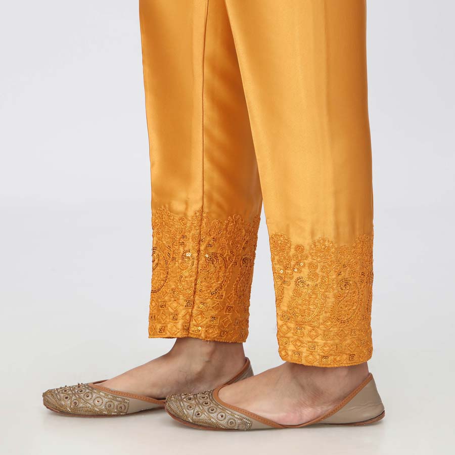 Mustard Embroidered  Shamouse Silk Trouser PW3694