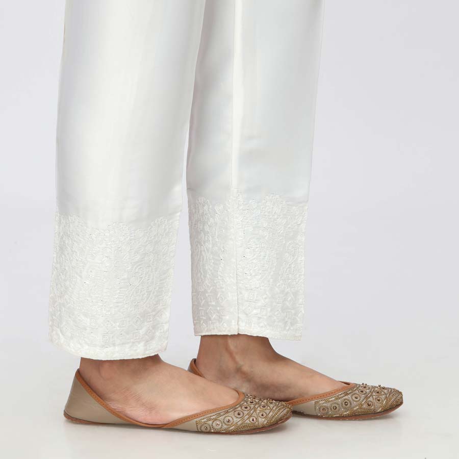 White Embroidered  Shamouse Silk Trouser PW3694