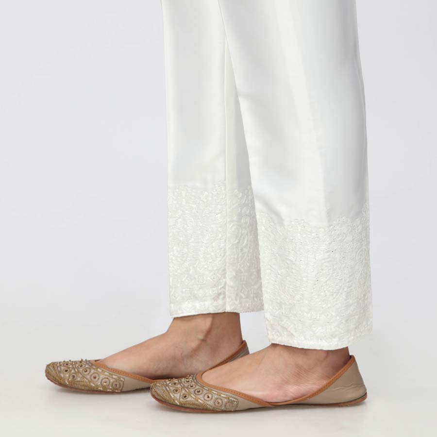 White Embroidered  Shamouse Silk Trouser PW3694