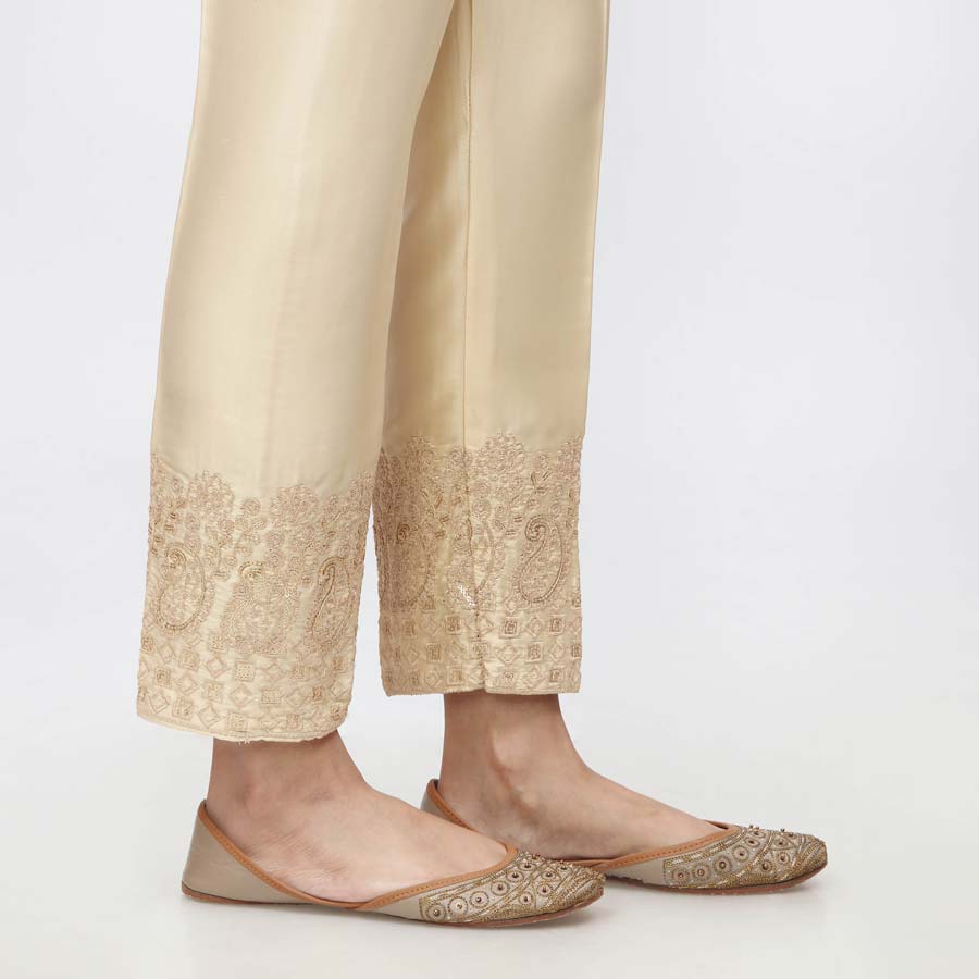 Beige Embroidered  Shamouse Silk Trouser PW3694