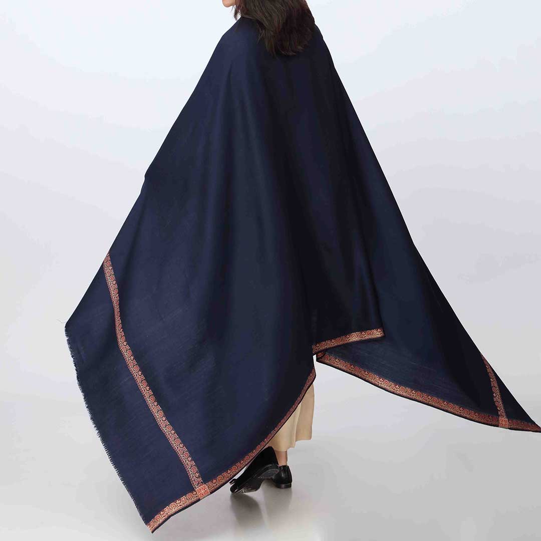 Blue Embroidered Border Shawl PW3702