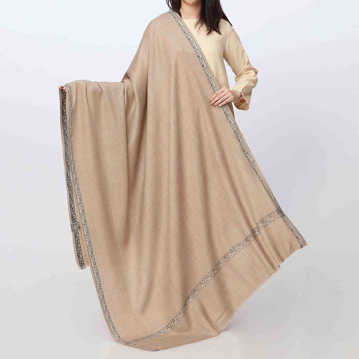 Khaki Embroidered Border Shawl PW3702