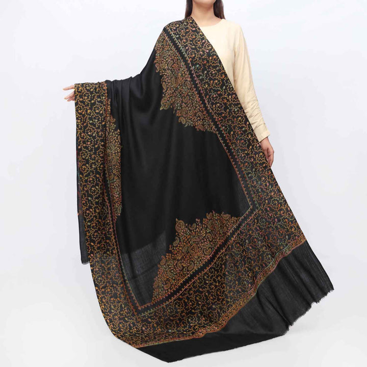 Black Embroidered Winter Shawl PW3703