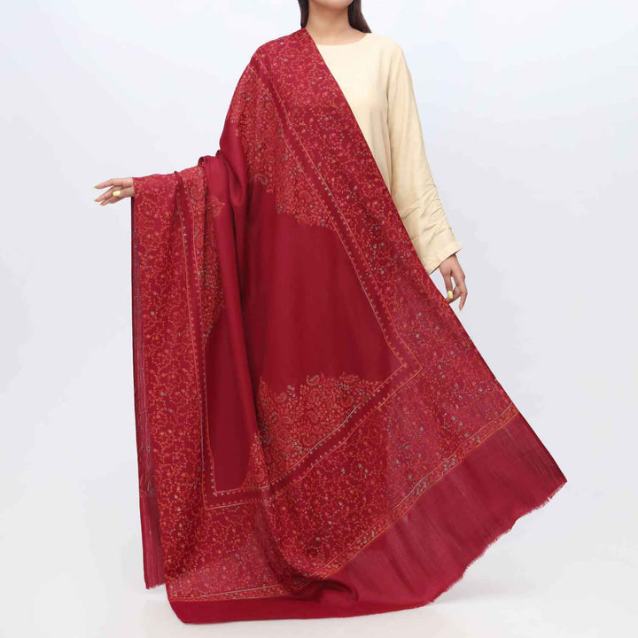 Maroon Embroidered Winter Shawl PW3703