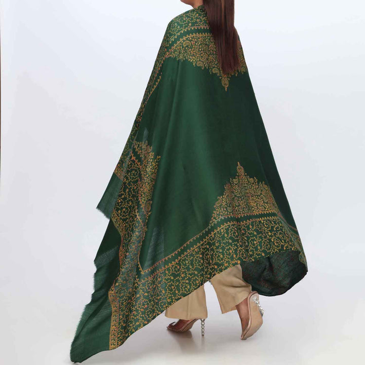 Green Embroidered Winter Shawl PW3703