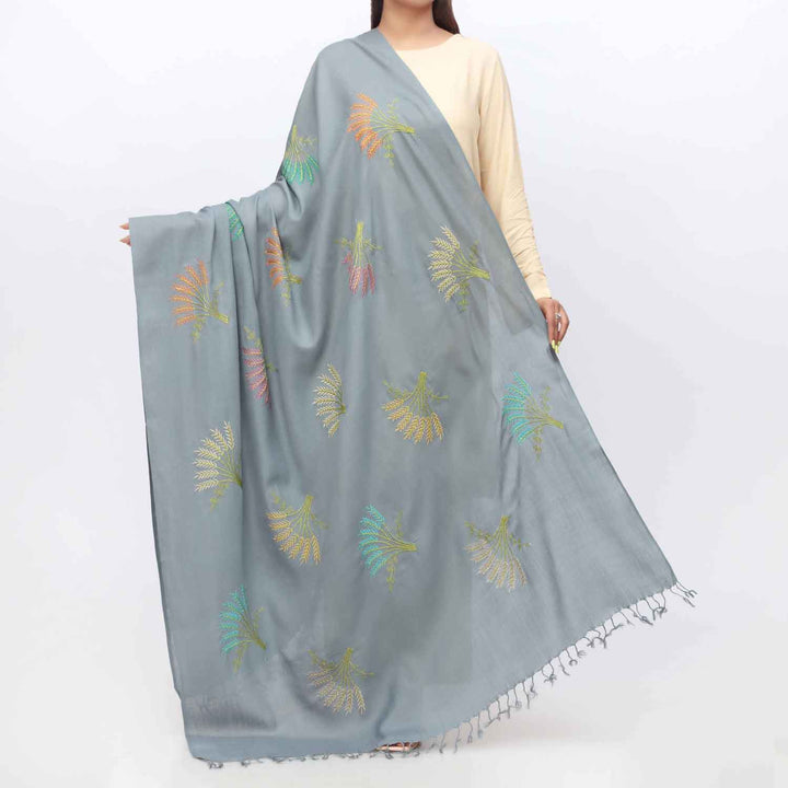 Grey Embroidered Winter Shawl PW3713