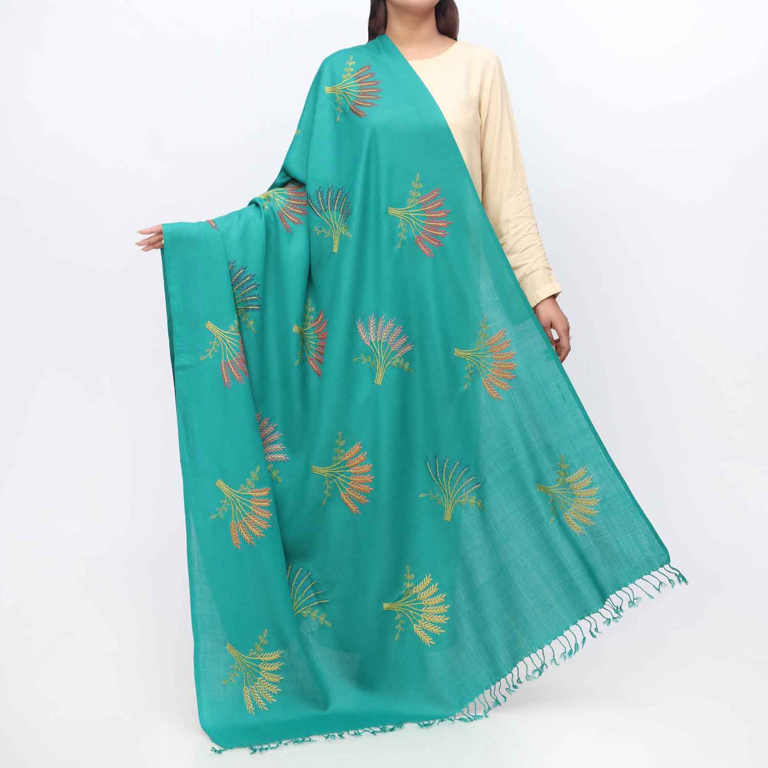 Green Embroidered Winter Shawl PW3713