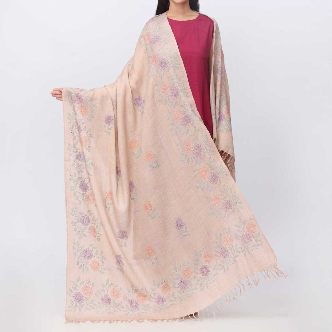 Brown Embroidered Winter Shawl PW3714
