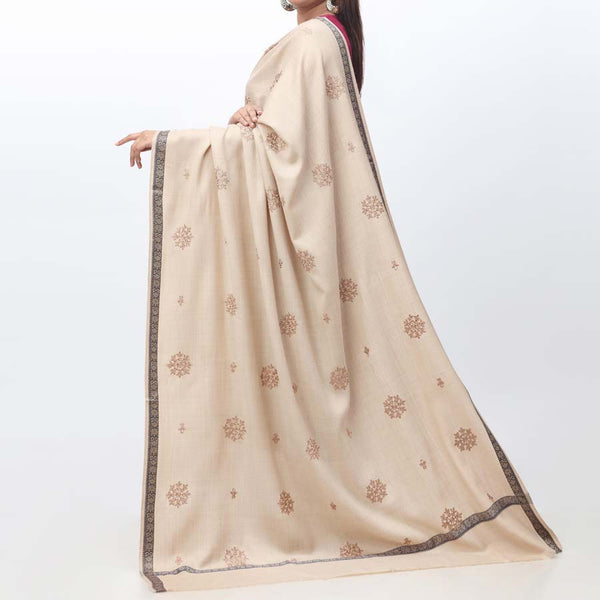 Cream Embroidered Winter Shawl PW3721