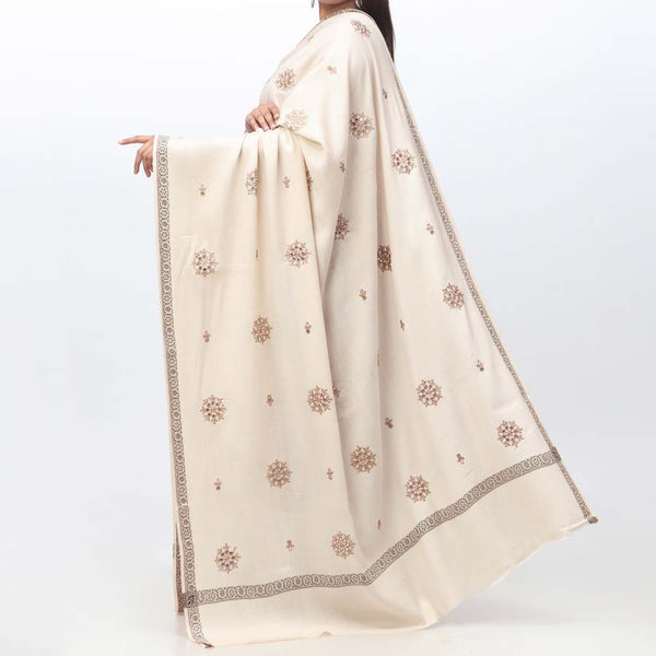 White Embroidered Winter Shawl PW3721