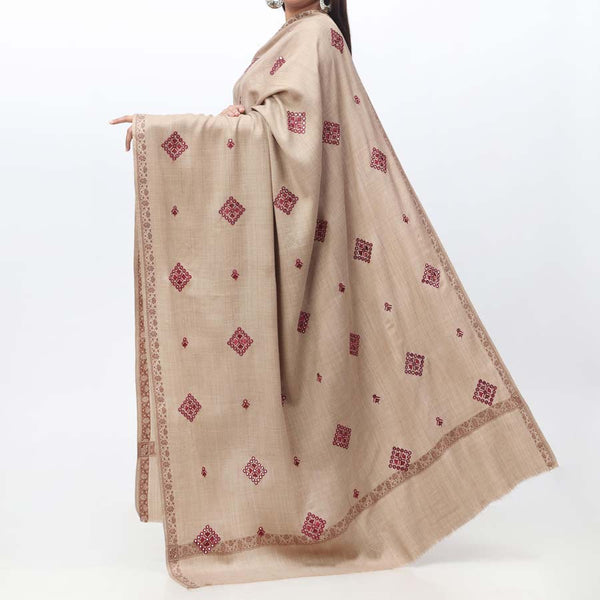 Khaki Embroidered Winter Shawl PW3721