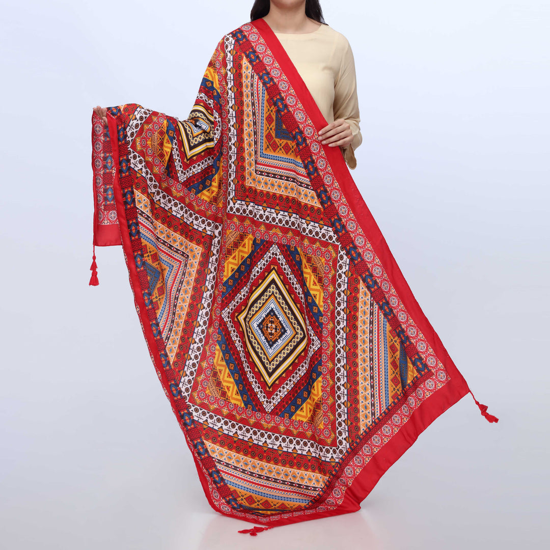 Red Digital Printed Dupatta PW3766