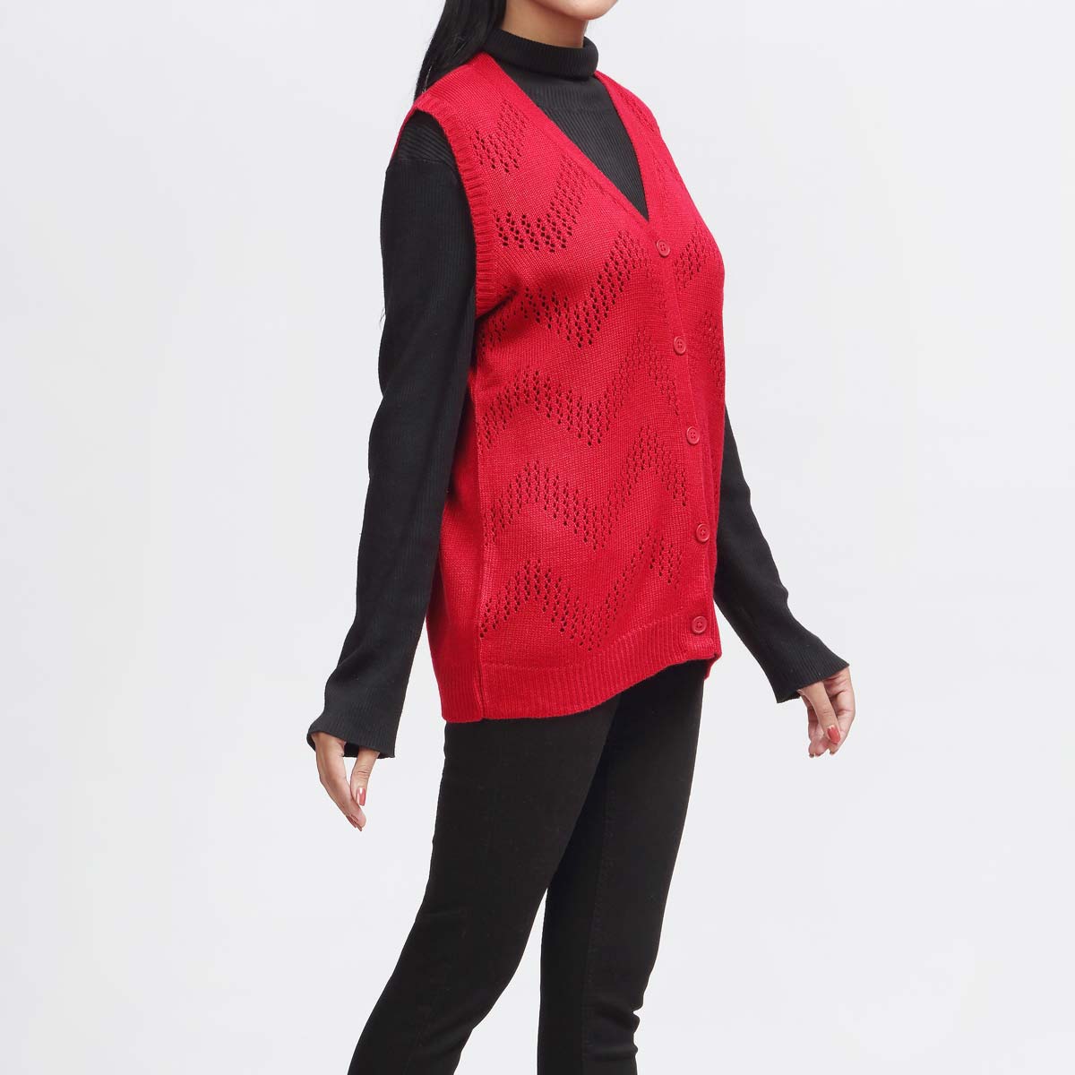 Red Mid Length Cardigan PW3910