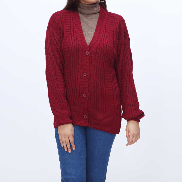 Maroon Mid Length Cardigan PW3912