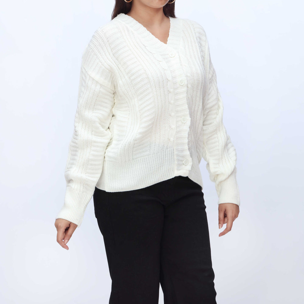 White Mid Length Cardigan PW3912