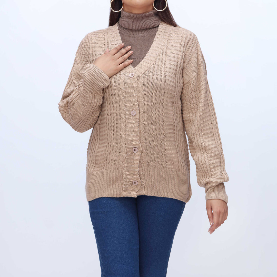 Beige Mid Length Cardigan PW3912