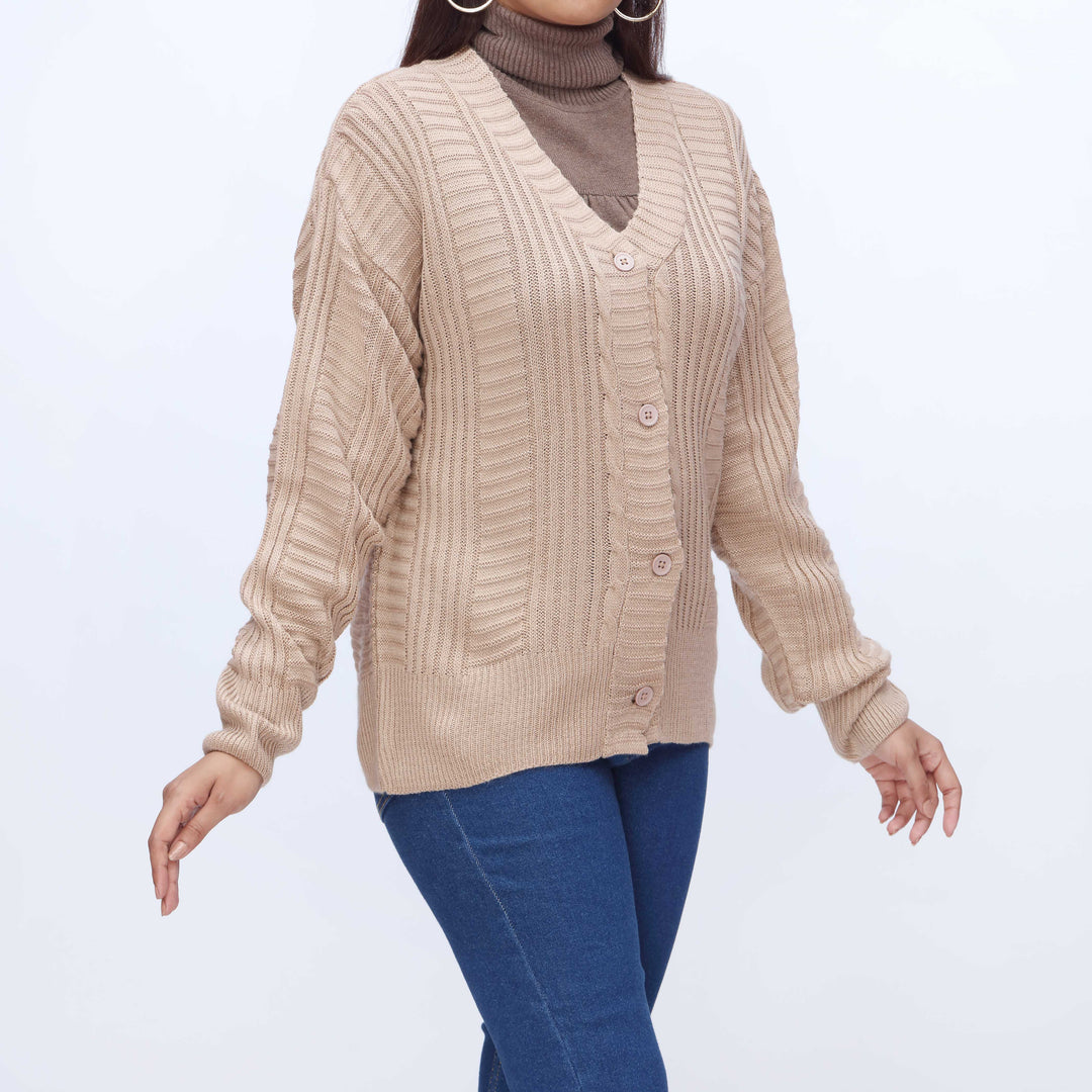 Beige Mid Length Cardigan PW3912