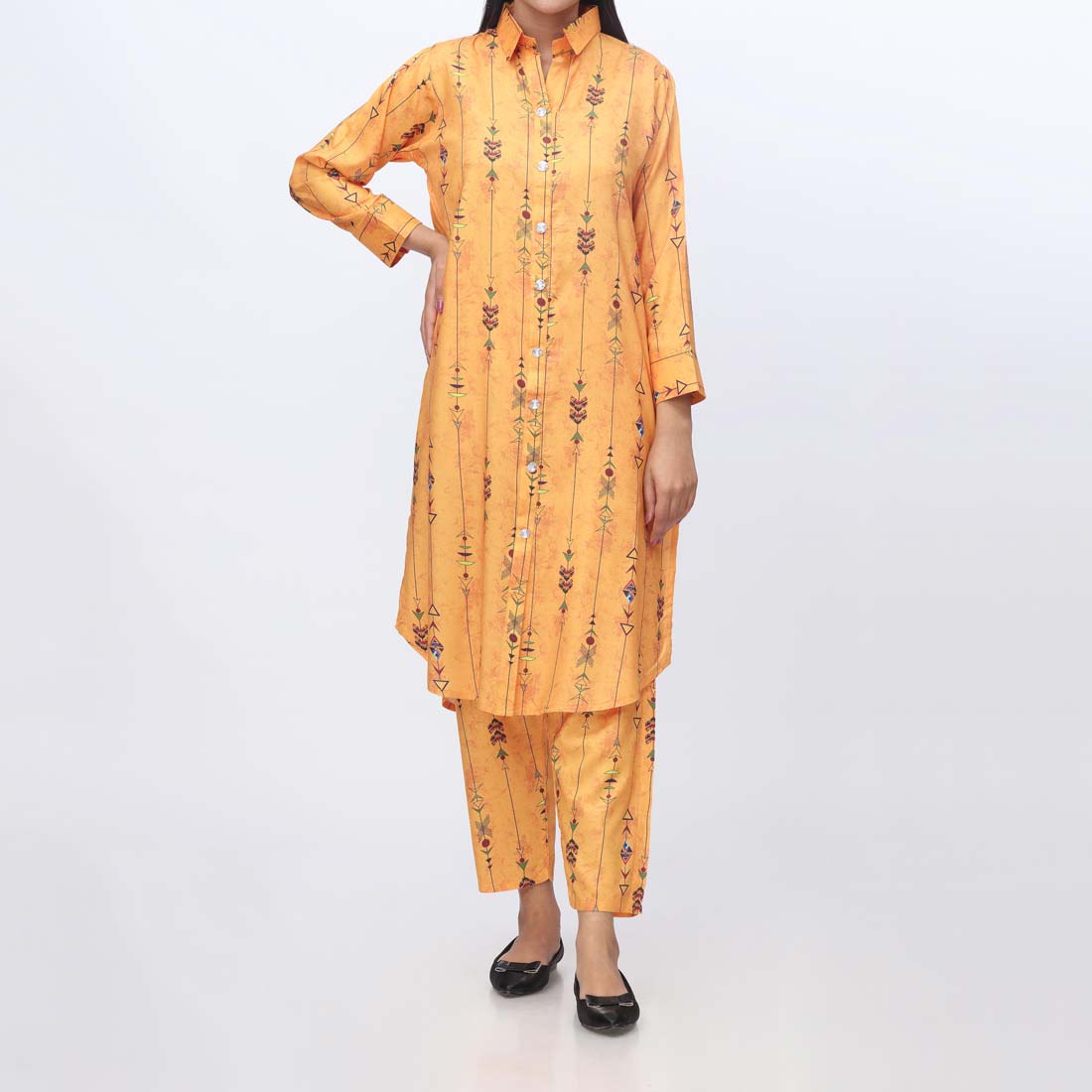 2PC- Printed Shamouse Silk Suit PW9018