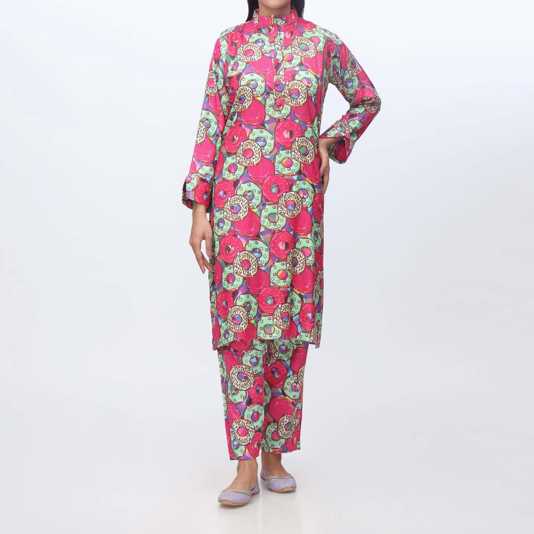2PC- Printed Shamouse Silk Suit PW9019