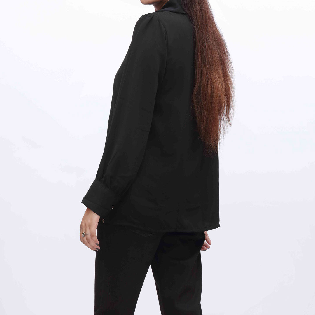 Black Plain Georget Chiffon Top PW9020