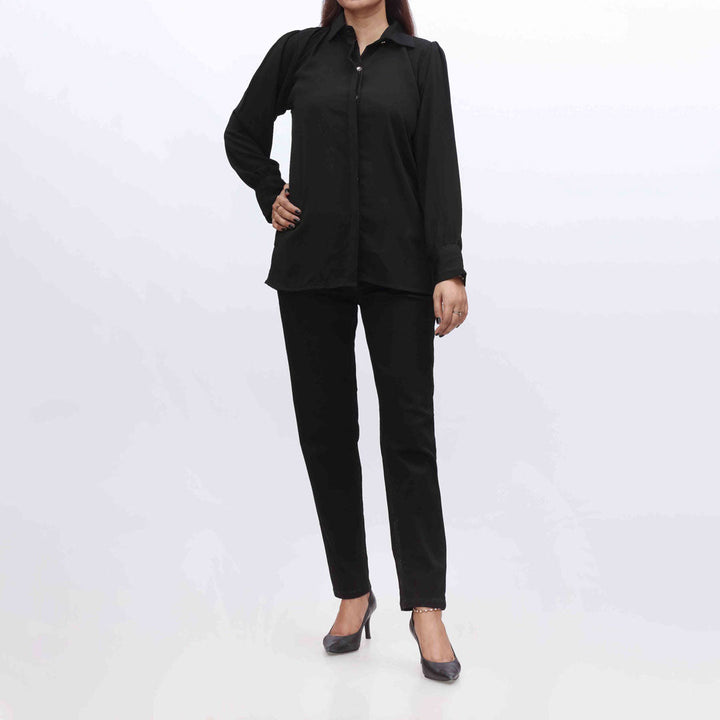 Black Plain Georget Chiffon Top PW9020