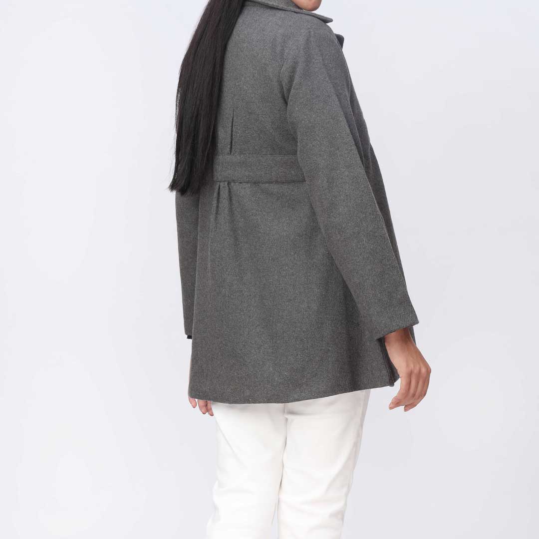 Grey Woolen Button Coat  PW9118