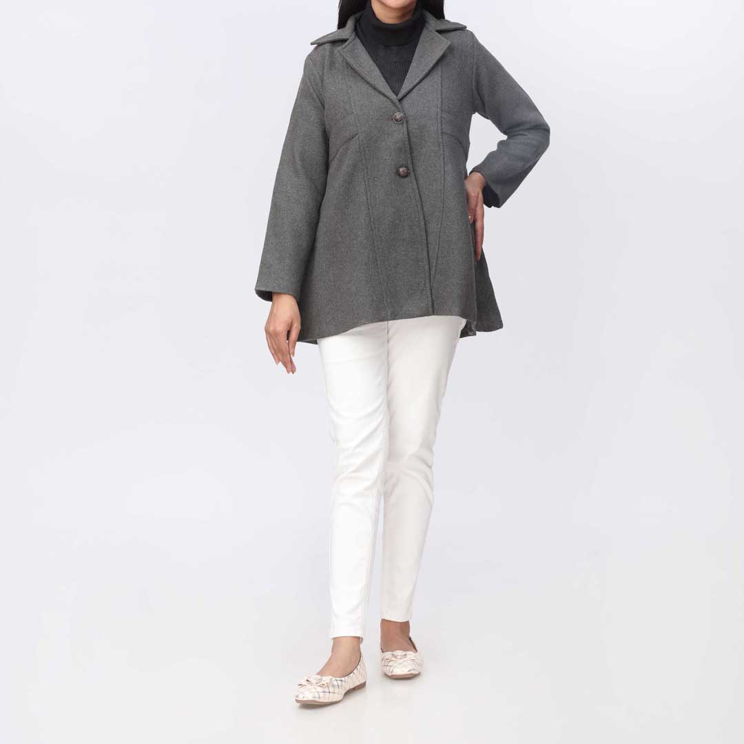 Grey Woolen Button Coat  PW9118