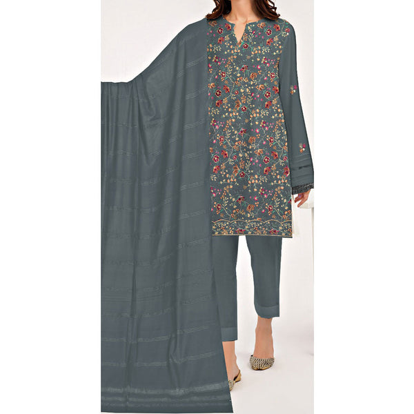 3PC- Unstitched Embroidered Suit PW9390