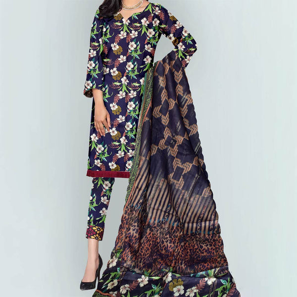 3PC- Unstitched Digital Printed Linen Suit PW9451