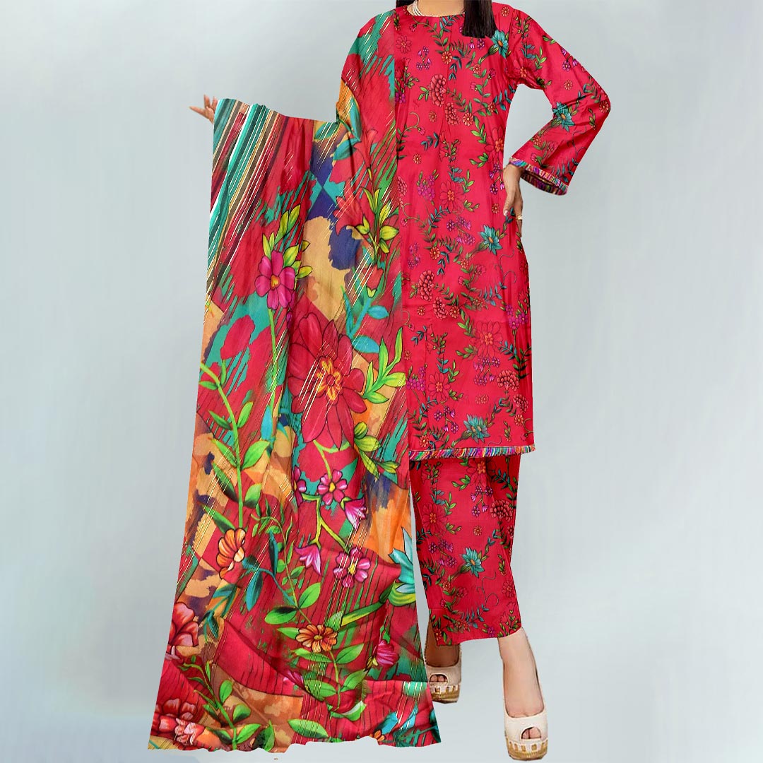 3PC- UnStitched Digital Printed Linen Suit PW9459