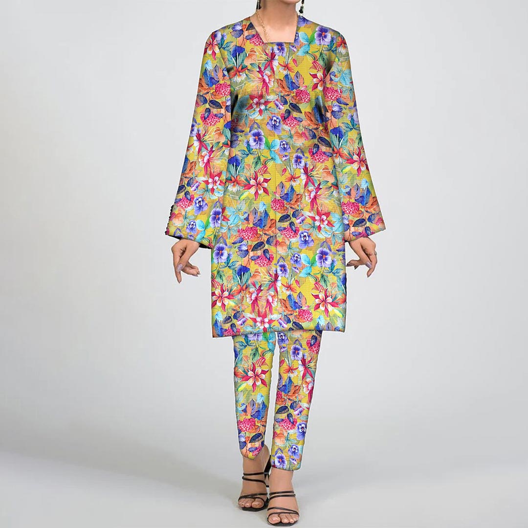 2PC- UnStitched Digital Printed Linen Suit PW9478