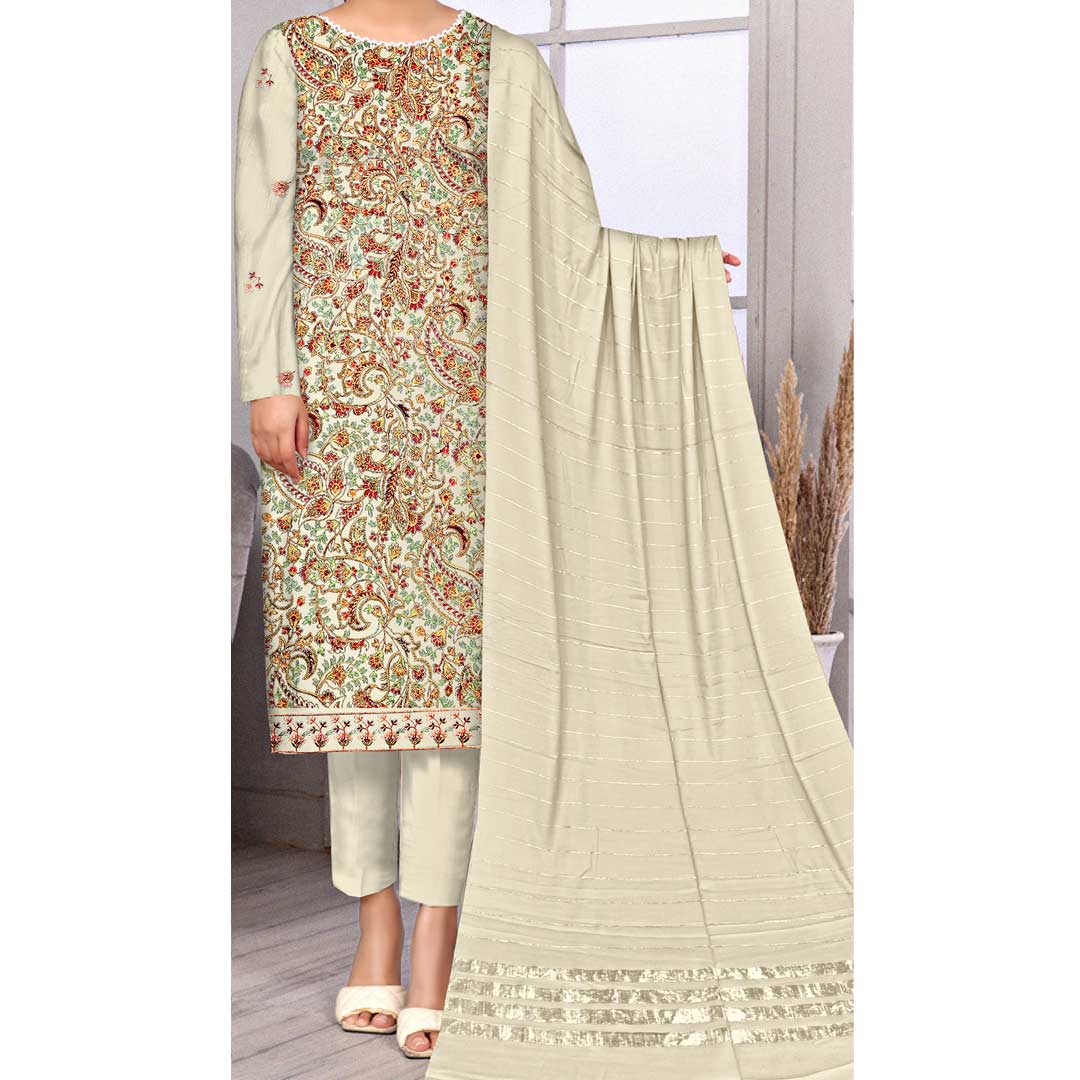 3PC- Unstitched Embroidered Dhanak Suit PW3357