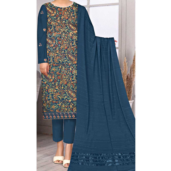 3PC- Unstitched Embroidered Dhanak Suit PW3357