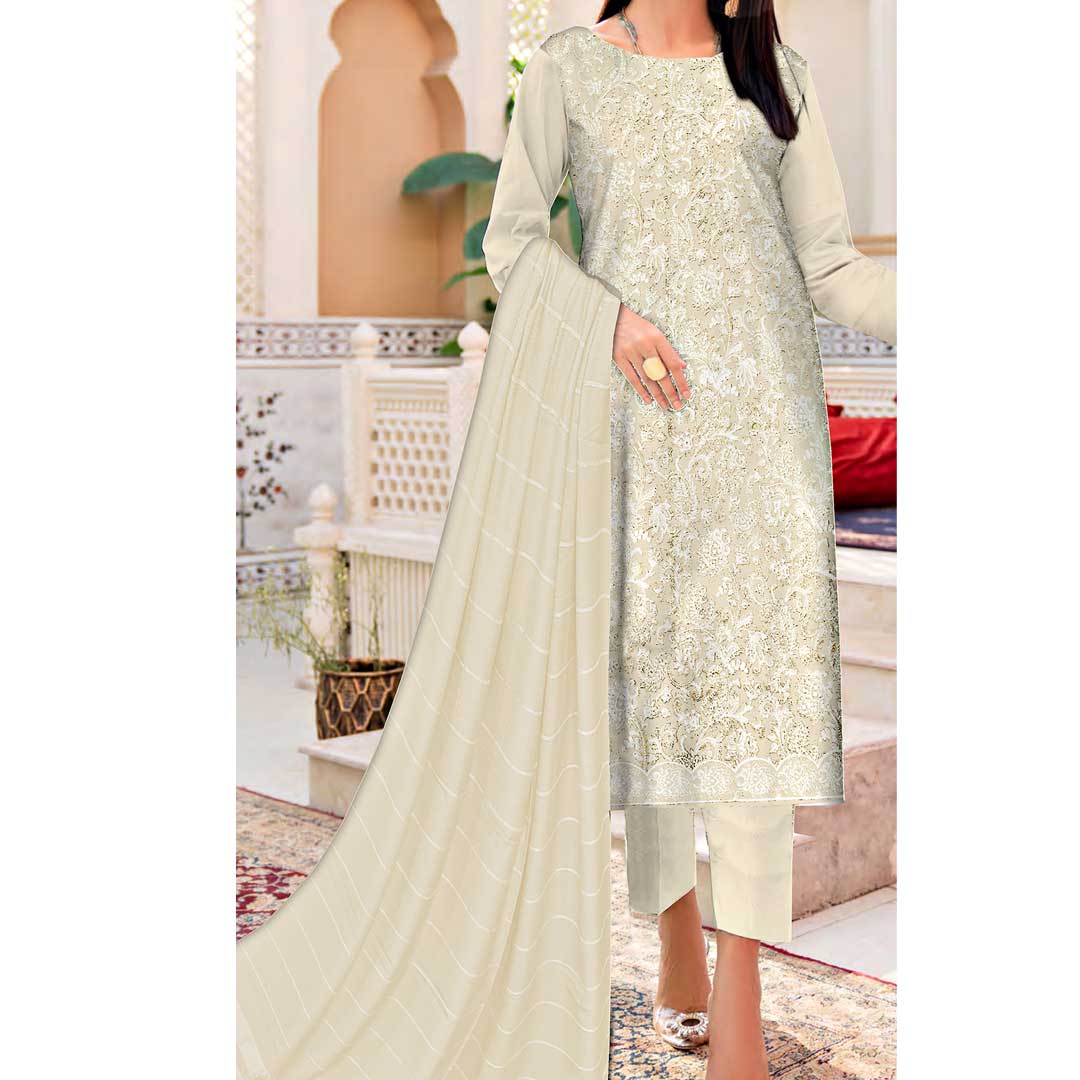 3PC- Unstitched Embroidered Dhanak Suit PW9416