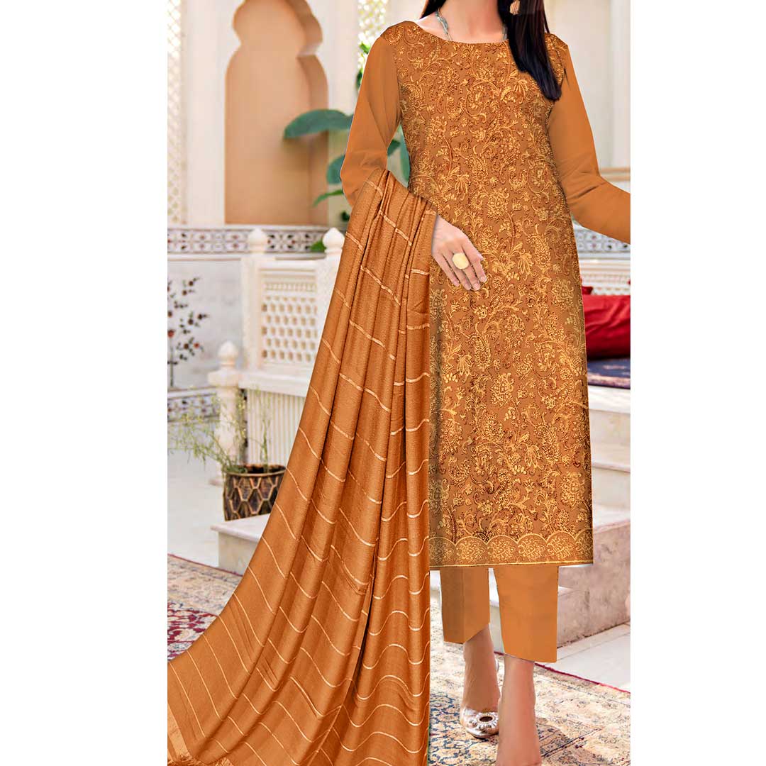 3PC- Unstitched Embroidered Dhanak Suit PW9416