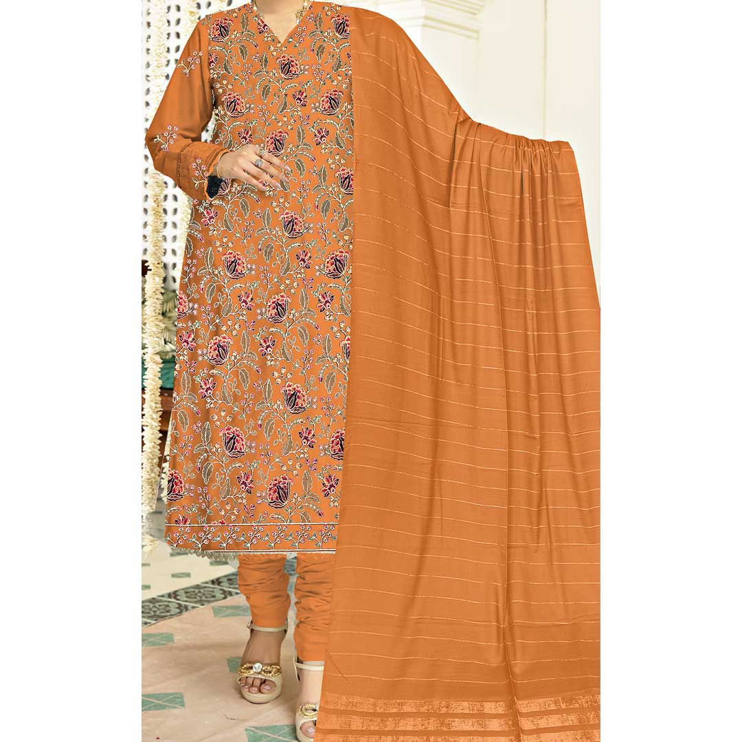 3PC- Unstitched Embroidered Dhanak Suit PW9417